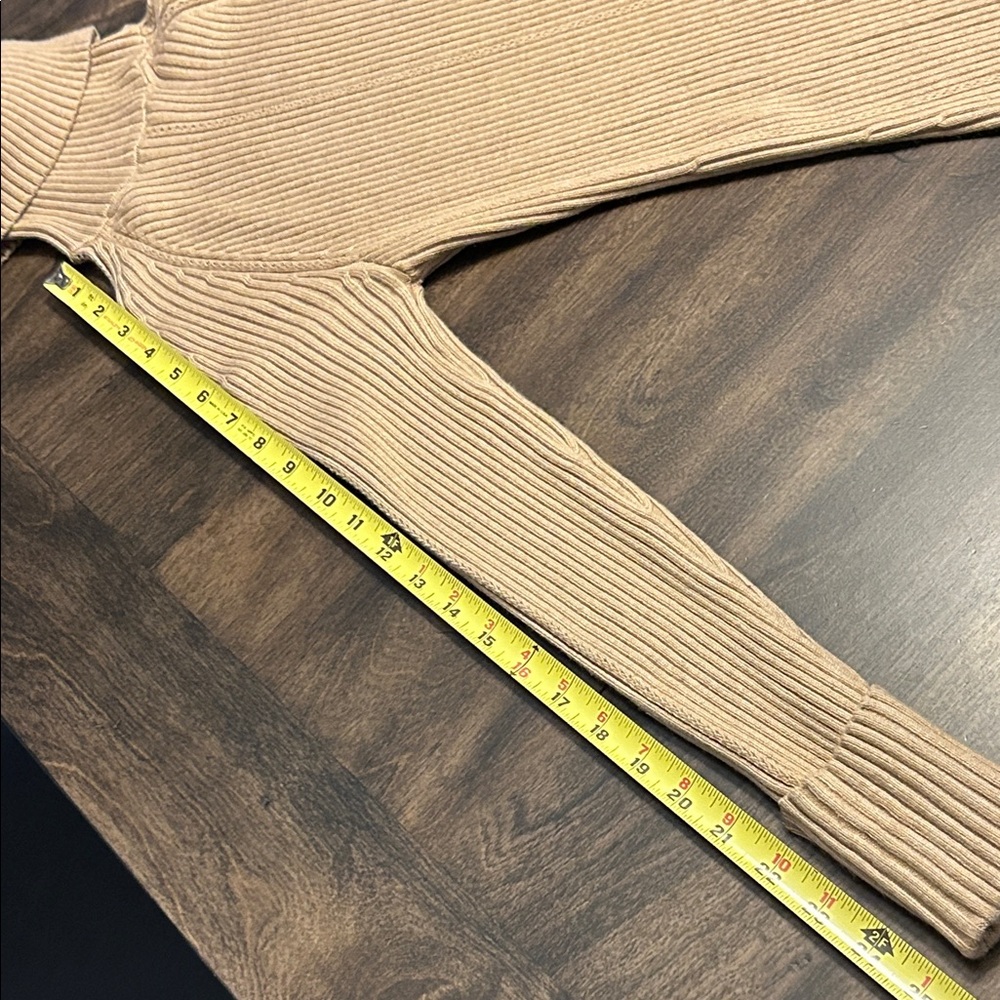 WHBM Camel/Tan Ribbed Pointelle Turtleneck Tunic Sweater - Picture 6 of 12